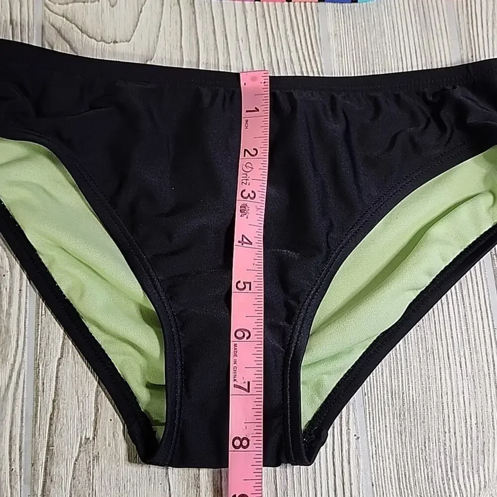 Speedo Girl's Size 14 Black Pink Blue Striped Bikini Swimsuit NWT